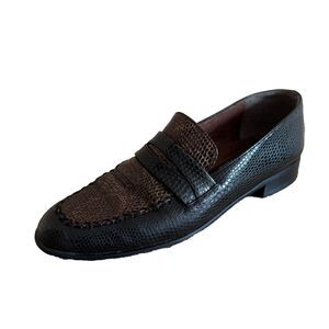 Stuart Weitzman Loafers VTG Black Brown Snake Print Leather Women's Size 7.5 N